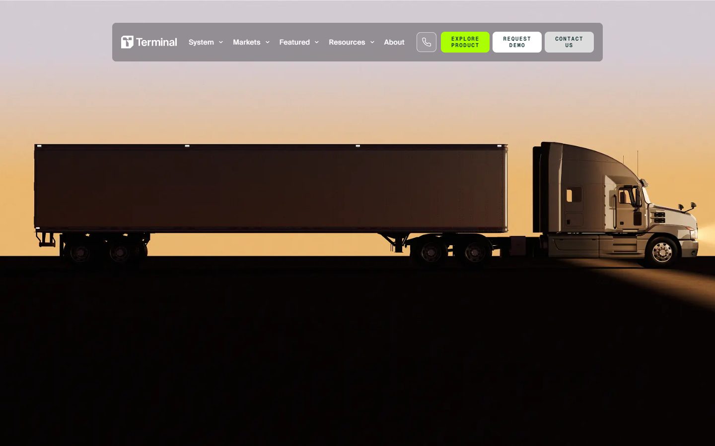 Terminal Industries — a semi truck silhouetted against a sunset